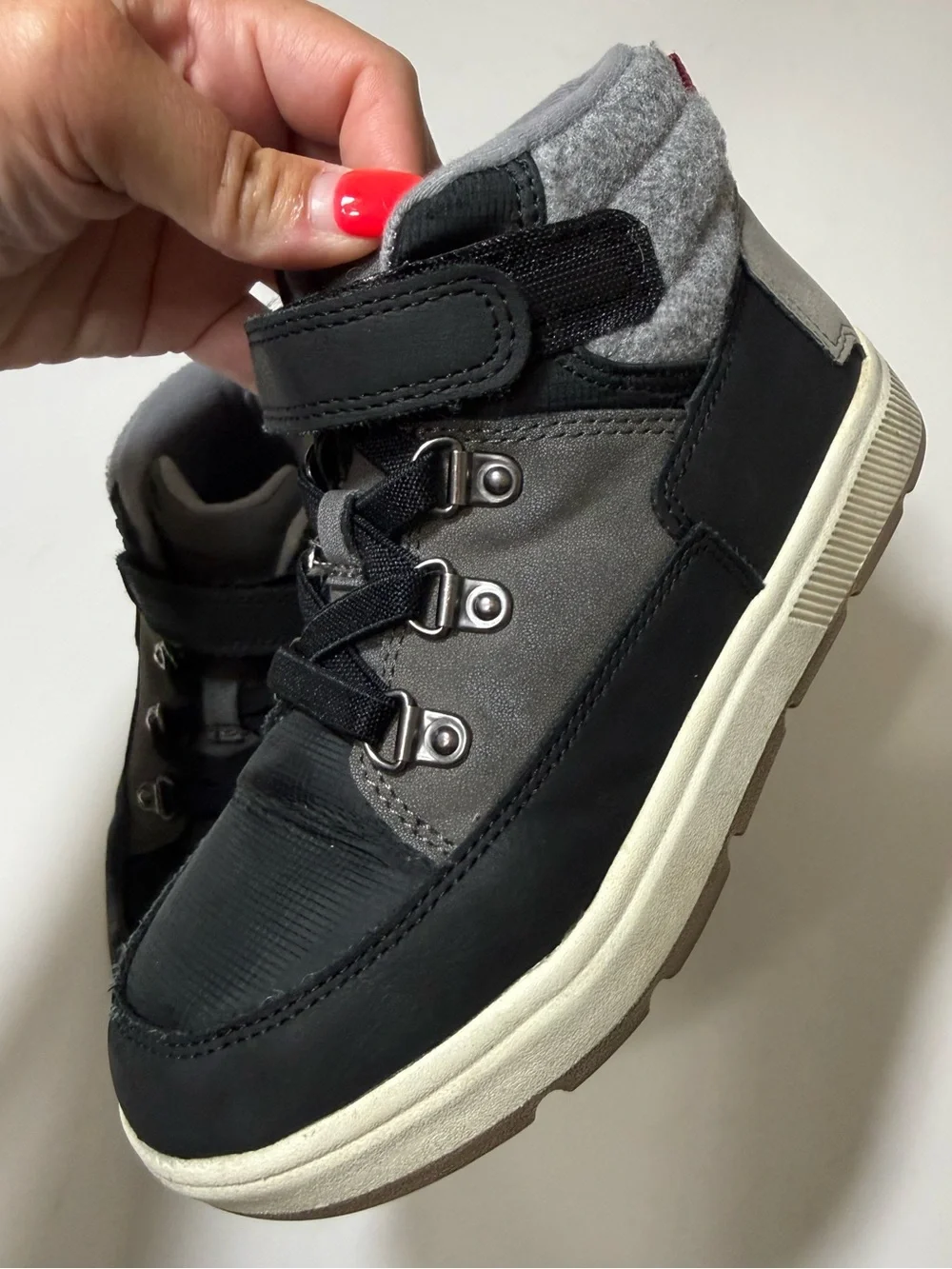 Cat & Jack Gray & Black High Top Sneakers with Hook & Loop - Boys Size 13